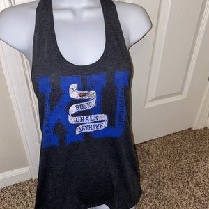 Women's, Sz Small , KU rock chalk Jayhawks tank top shirt grey w. blue